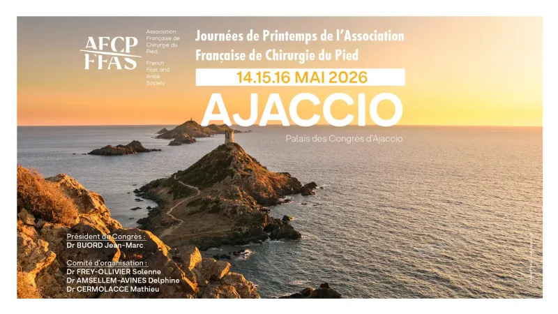 Les chirurgiens d'ICOS pôle pied cheville, seront présents aux Journées de Printemps de l’AFCP à Ajaccio